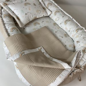 Bej Rengi Desenli Oval Baby Nest Yatağı